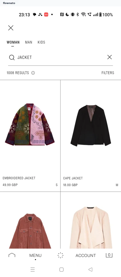 ZARA: Pre-owned search results