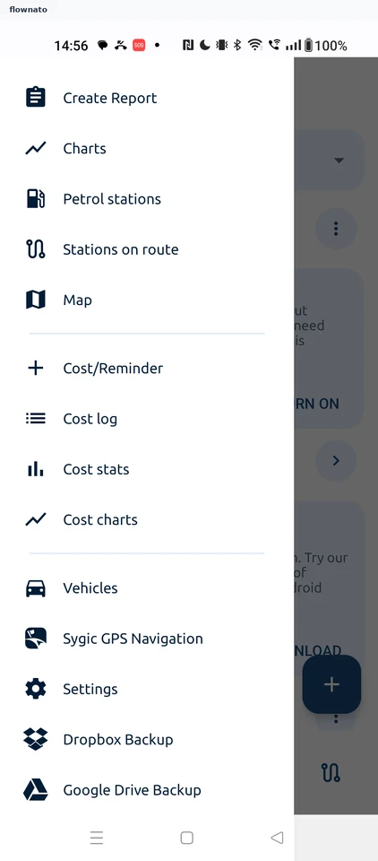 Fuelio: Navigation drawer