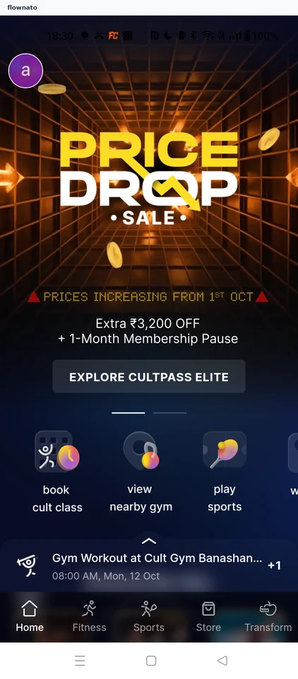 cult.fit: Home with upcoming booking