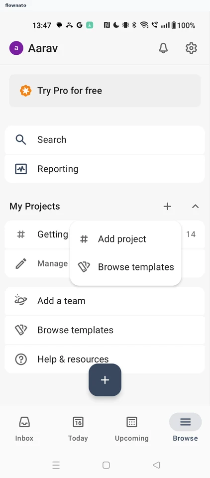 Todoist: Add menu