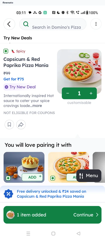 Zomato: Item added