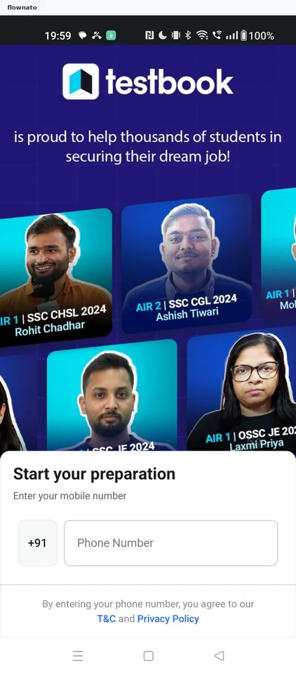 Testbook: Mobile number sign-in