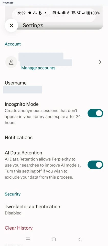 Perplexity: Settings