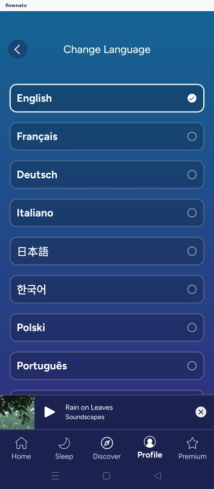 Calm: Language list