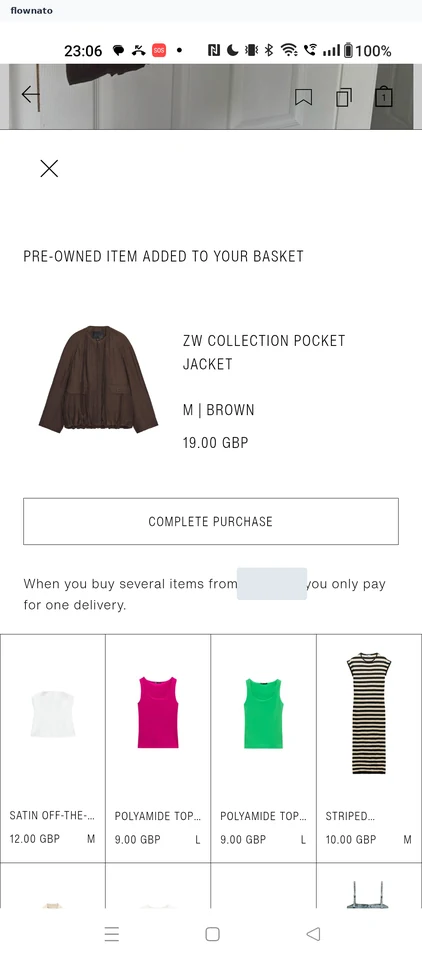 ZARA: Pre-owned item added confirmation