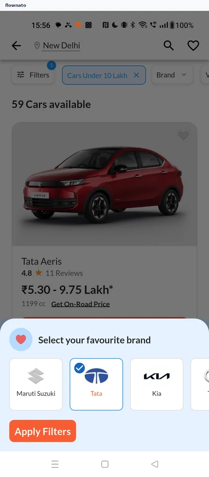 CarDekho Brand filter