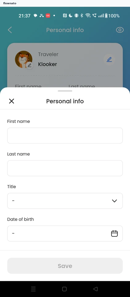 Klook: Edit personal info sheet