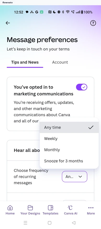 Canva: Frequency options