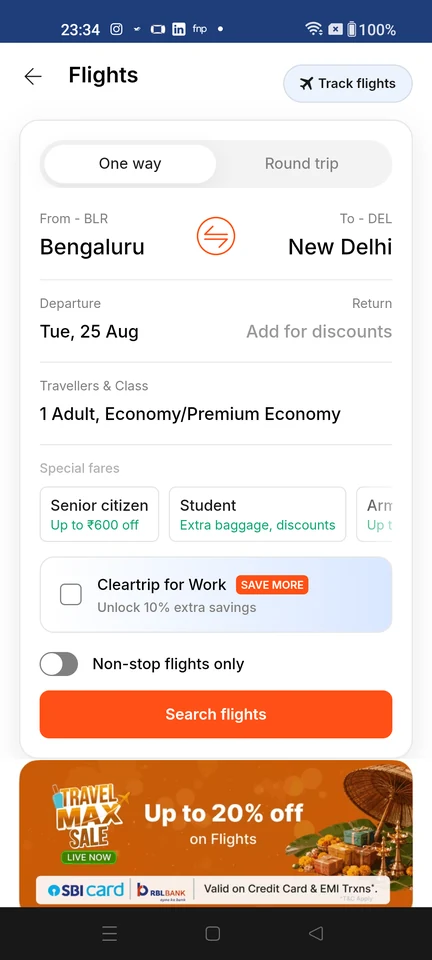 Cleartrip: Review flight search