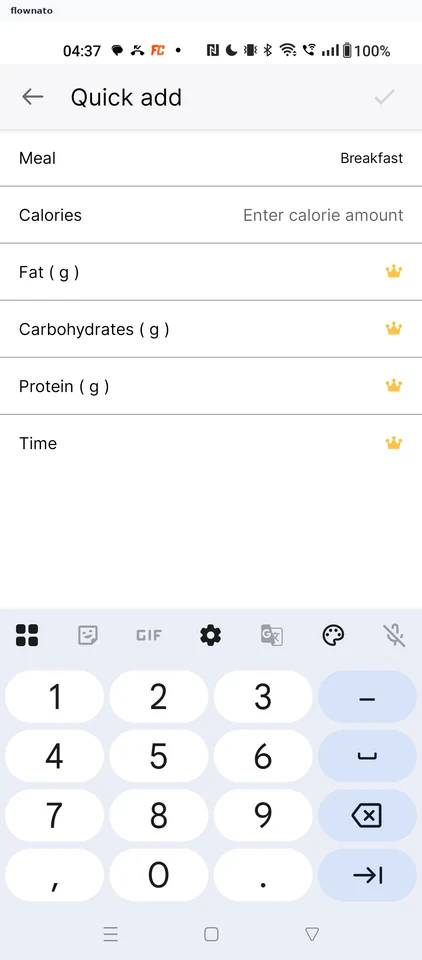MyFitnessPal: Quick add form