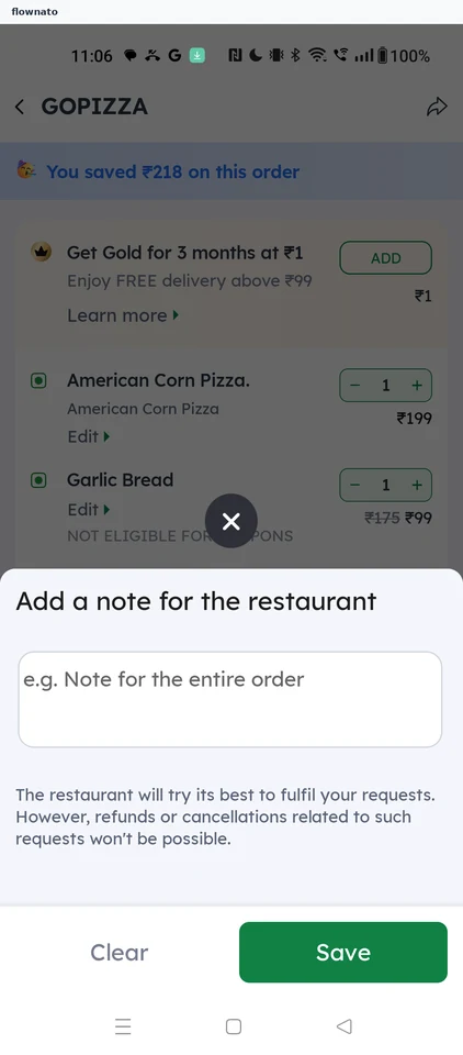 Zomato: Note for the restaurant