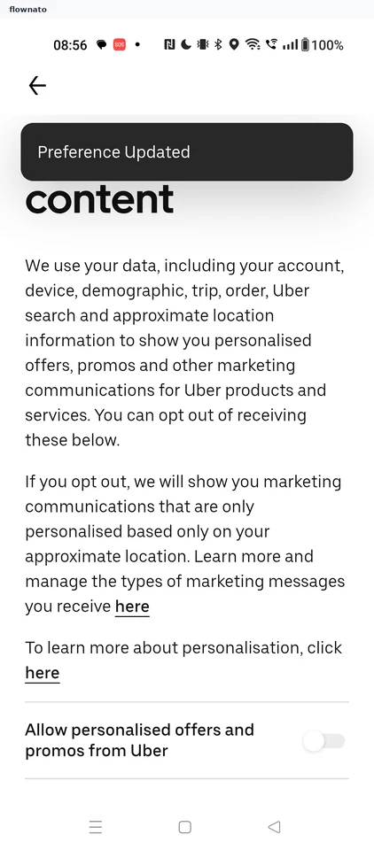 Uber: Personalised offers, promos and marketing content