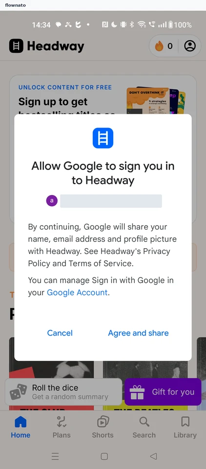 Headway: Google sign-in consent