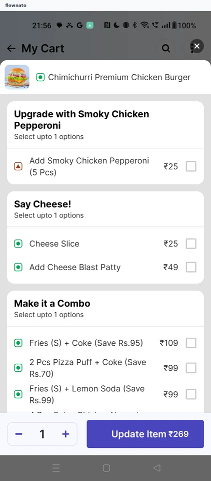 EatSure: Customisation options