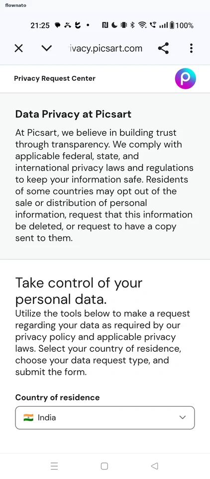Picsart: Privacy request center