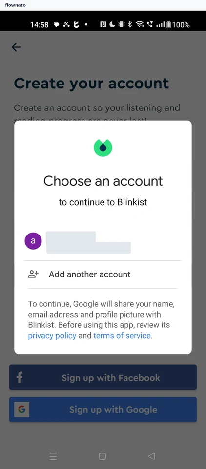Blinkist: Google account chooser