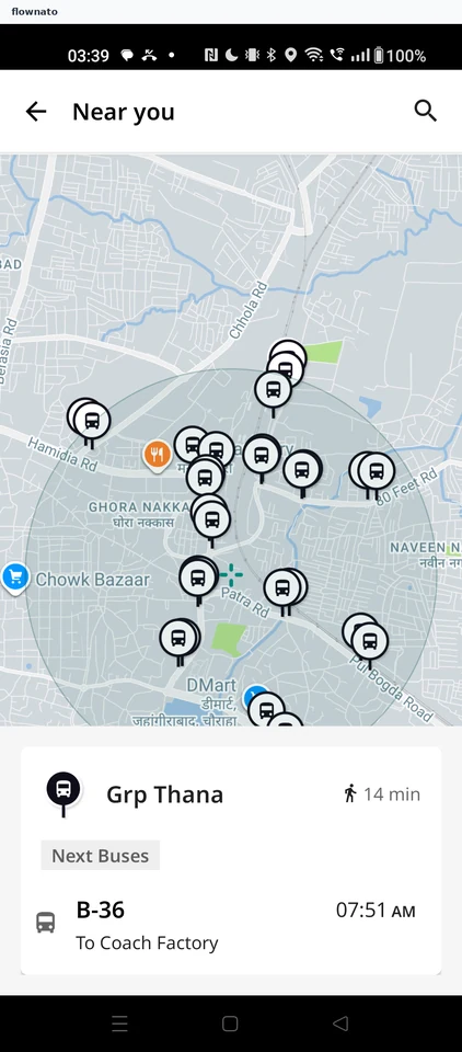 Chalo: Chosen stop's next buses