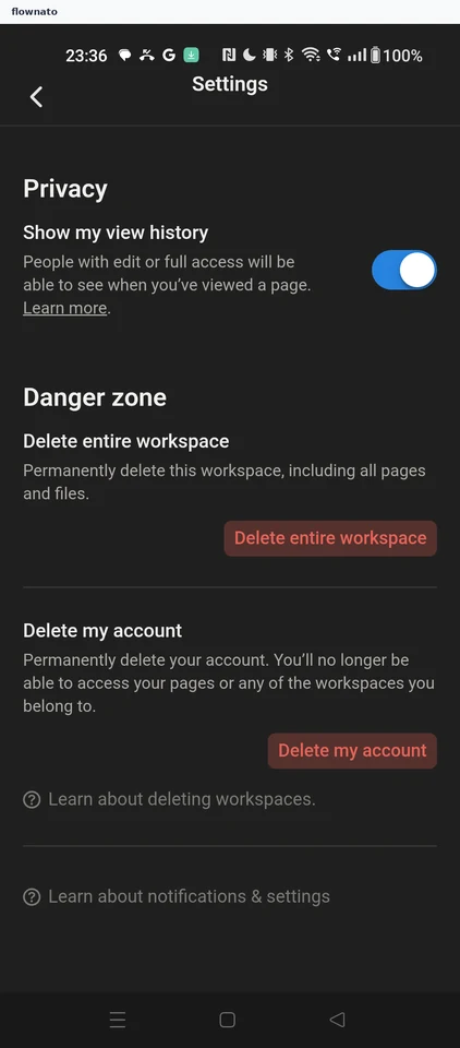 Notion: Privacy settings