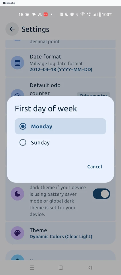 Fuelio: First day of week picker