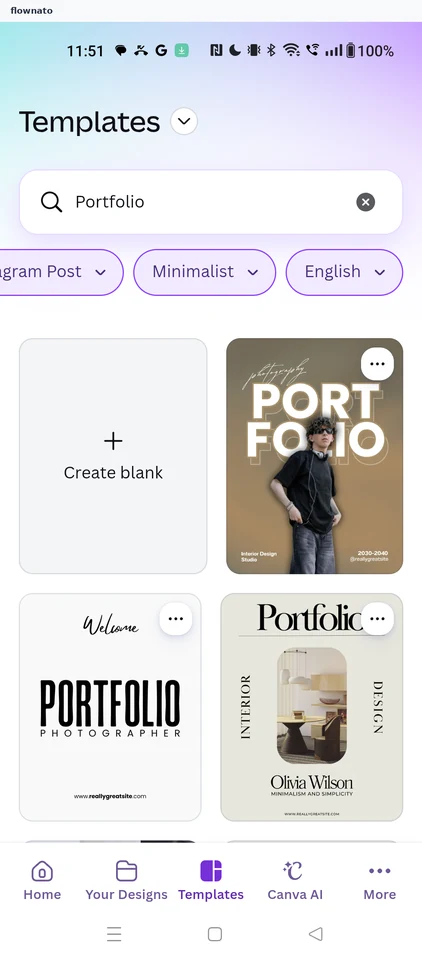 Canva: Choose Create blank