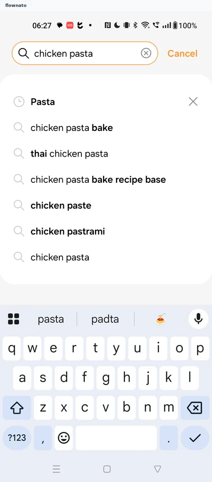 Samsung Food: Search entry with suggestions