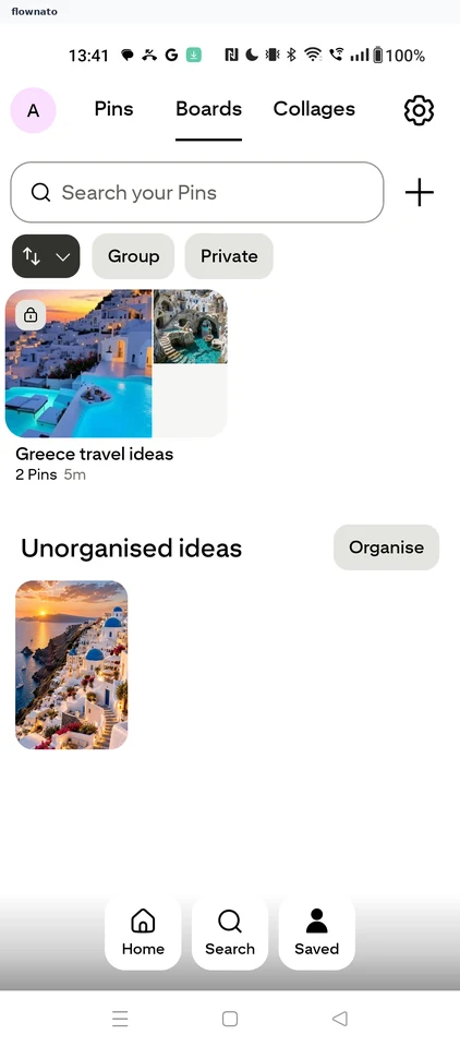 Pinterest: Boards in Saved