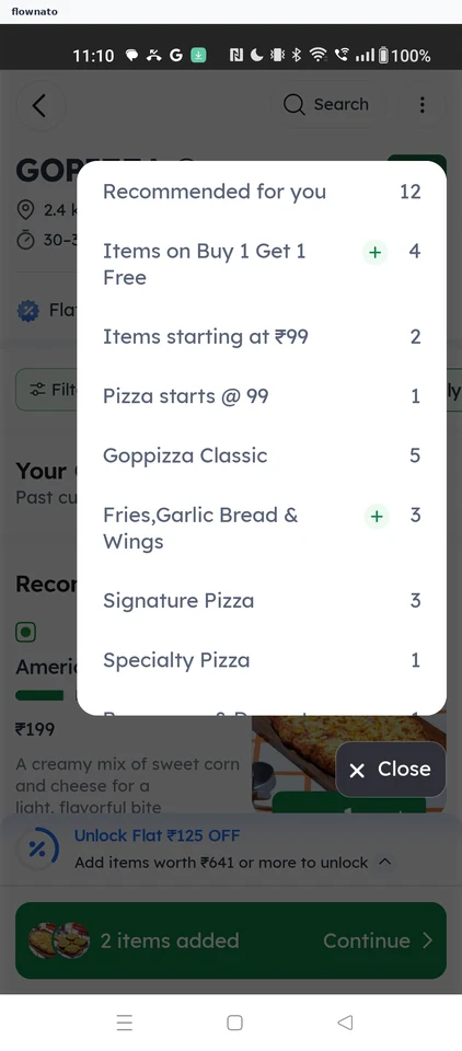Zomato: Restaurant menu