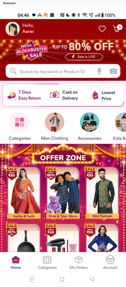 Meesho Signed-in Home screen