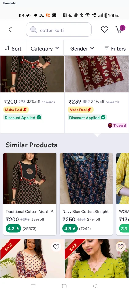 Meesho Search results