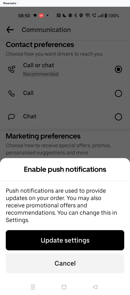 Uber: Enable push notifications sheet