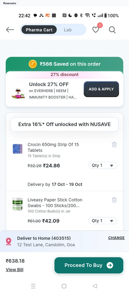 PharmEasy: Cart with Crocin re-added