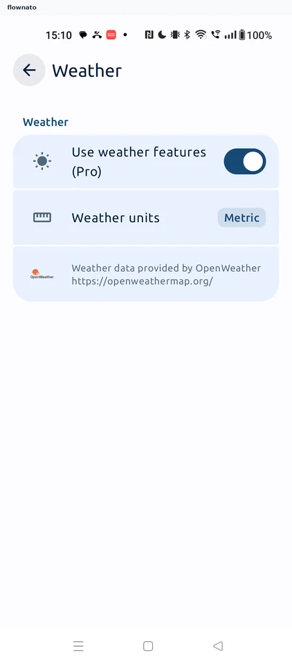 Fuelio: Weather settings