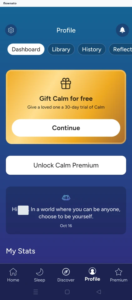 Calm: Profile dashboard