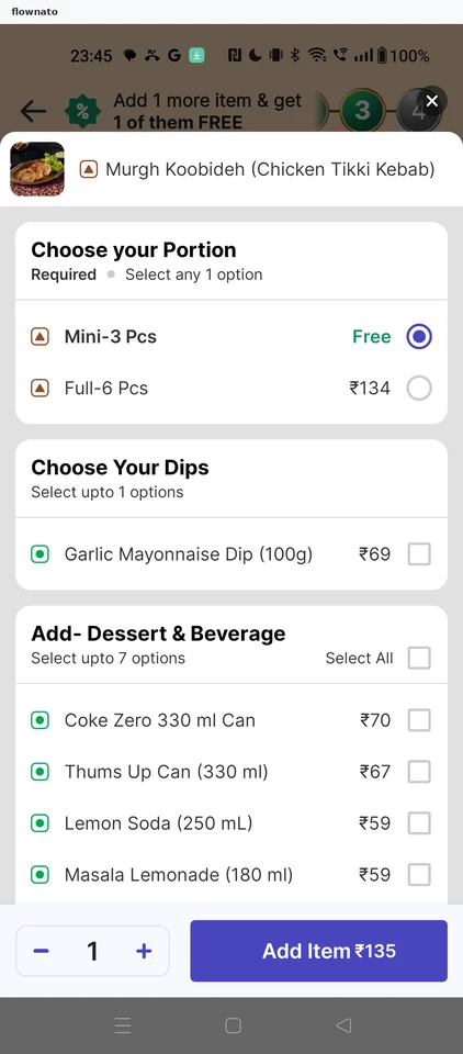 EatSure: Options sheet