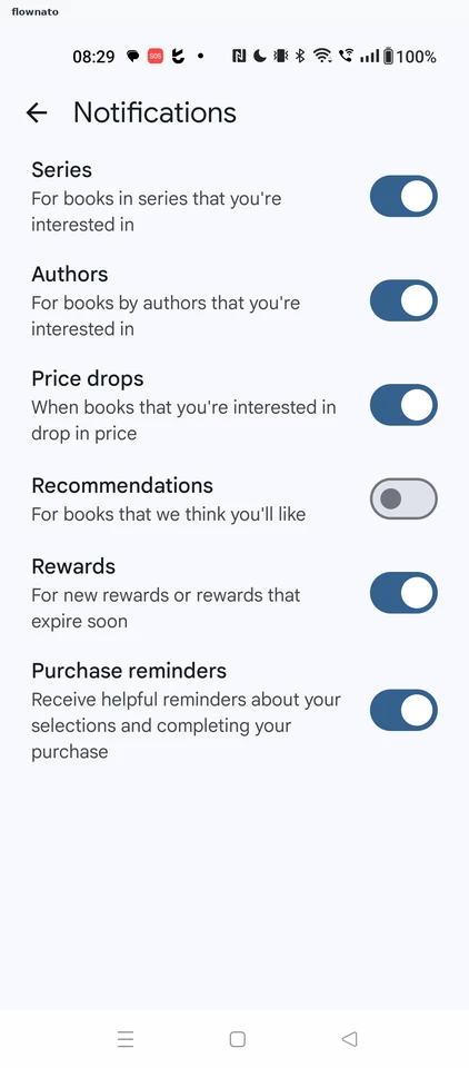 Google Play Books: Notifications settings