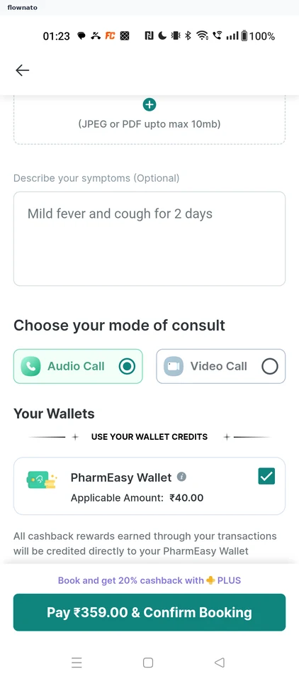 PharmEasy: Audio Call selected