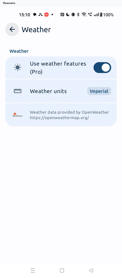 Fuelio: Weather settings