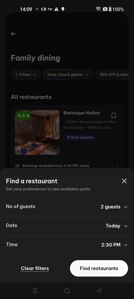 District: Booking preferences sheet