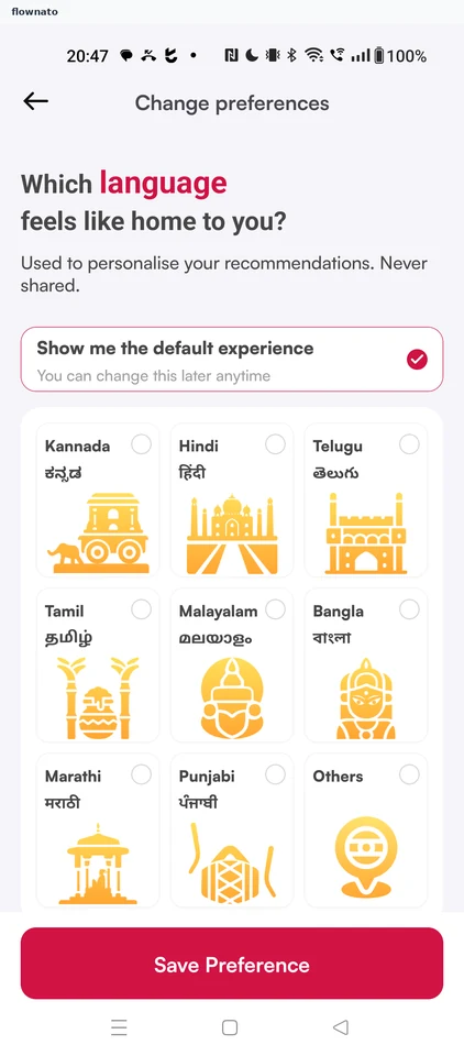 Licious: Recommendation language picker