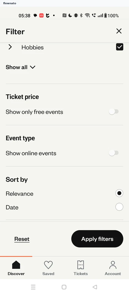 Eventbrite: Search filters
