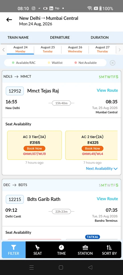 EaseMyTrip: Choose a train