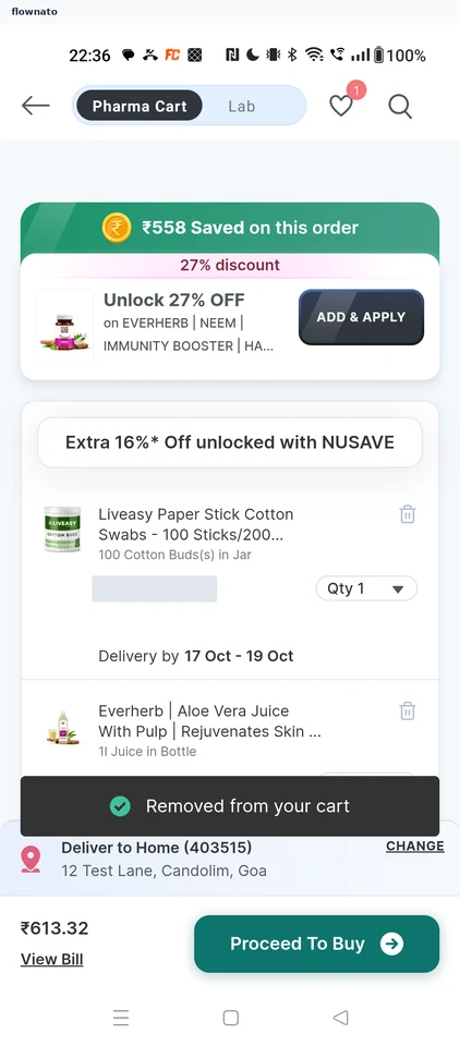 PharmEasy: Item removed