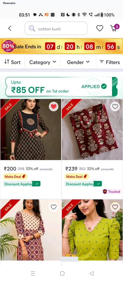 Meesho Search results