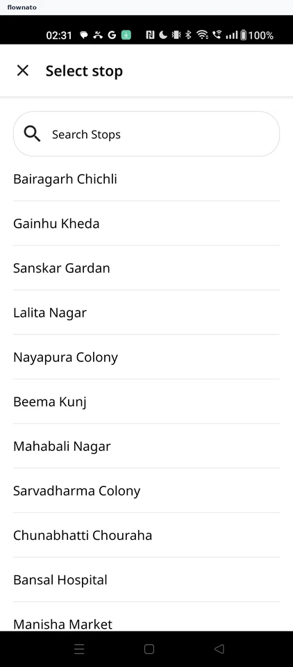 Chalo: Select a stop