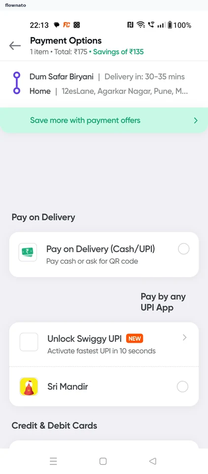 Swiggy Payment options