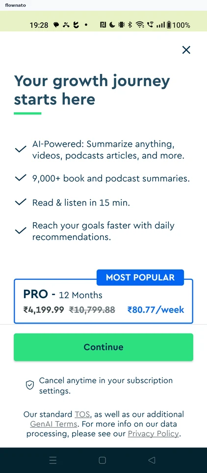 Blinkist: Go Pro plan paywall
