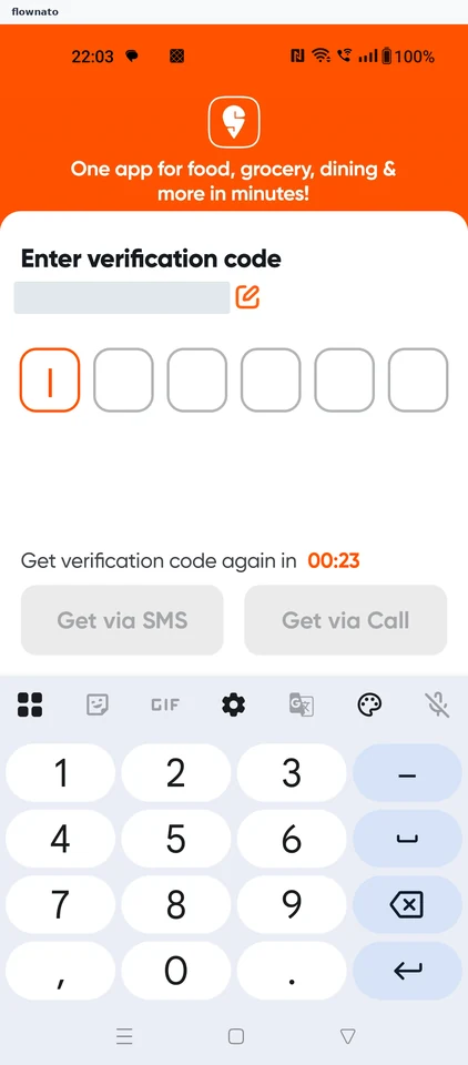 Swiggy: Verify the phone