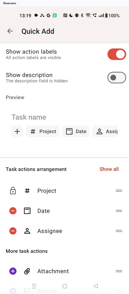 Todoist: Quick Add settings