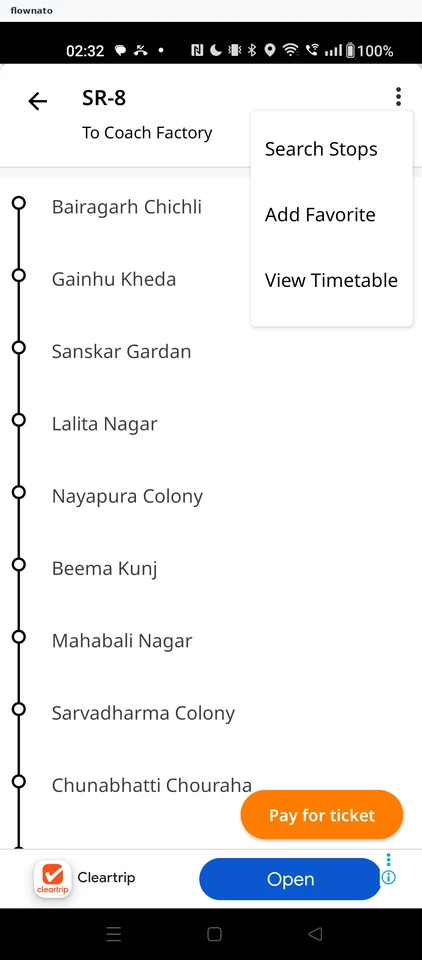 Chalo: Route menu