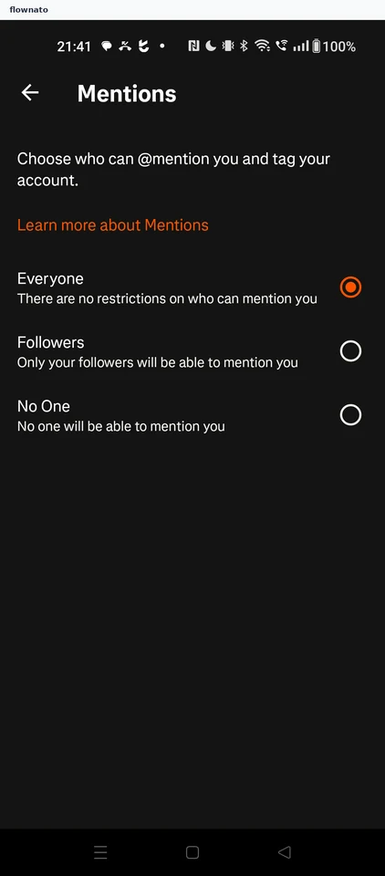 Strava: Mentions privacy setting
